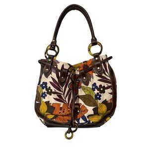 RELIC Blake Tropical Shopper Floral Canvas Brown Trim Shoulder Bag